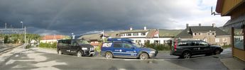 Taxies under the rainbow. Geilo Railway Station, Norway. For a rainbow in Utne, Norway: 