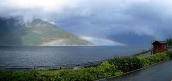 A very low rainbow as seen from Utne, Hardanger, Norway. For a panorama of Utne Hotel: http://www.panoramafactory.net/gallery/cityscapes/IMG_0736pFactory?full=1...
© 2008 Knut Dalen